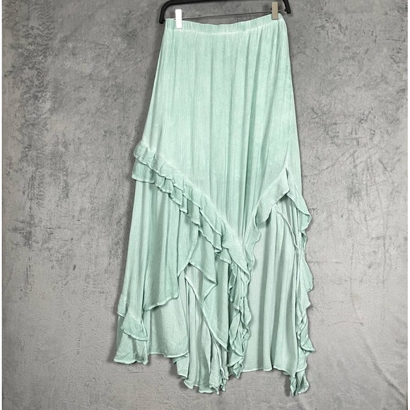 Free People Dresses & Skirts - Free People Maxi Skirt Large Asymmetric Ruffle Crinkle Gauze Boho
